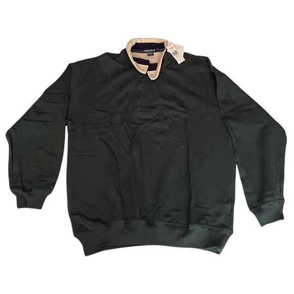 Vintage New 90s Nautica Sweatshirt Dark Green Quarter Zip - Picture 1 of 8